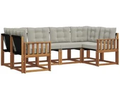 Lauko sofos komplektas 6 pcs Natūrali ir šviesiai pilka