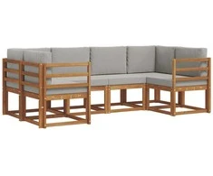 Lauko sofos komplektas 6 pcs Natūrali ir šviesiai pilka