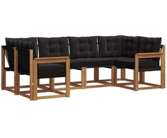 Lauko sofos komplektas su pagalve 6 pcs Natūrali ir juoda