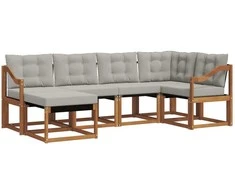 Lauko sofos komplektas 6 pcs Natūrali ir šviesiai pilka