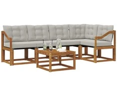 Lauko sofos komplektas 6 pcs Natūrali ir šviesiai pilka
