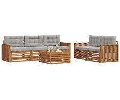 Lauko sofos komplektas 6 pcs Natūrali ir šviesiai pilka