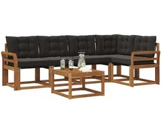 Lauko sofos komplektas su pagalve 6 pcs Natūrali ir juoda