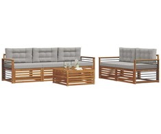 Lauko sofos komplektas 6 pcs Natūrali ir šviesiai pilka