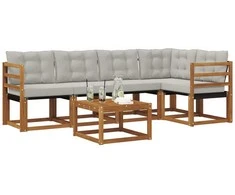 Lauko sofos komplektas 6 pcs Natūrali ir šviesiai pilka