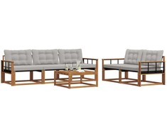 Lauko sofos komplektas 6 pcs Natūrali ir šviesiai pilka