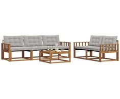 Lauko sofos komplektas 6 pcs Natūrali ir šviesiai pilka