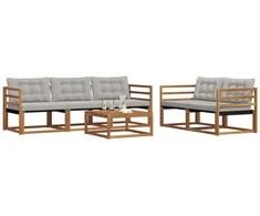 Lauko sofos komplektas 6 pcs Natūrali ir šviesiai pilka