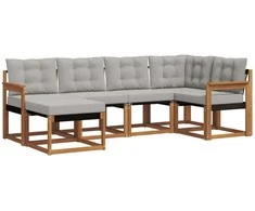 Lauko sofos komplektas 6 pcs Natūrali ir šviesiai pilka