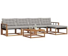 Lauko sofos komplektas 6 pcs Natūrali ir šviesiai pilka