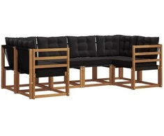 Lauko sofos komplektas su pagalve 6 pcs Natūrali ir juoda