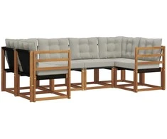 Lauko sofos komplektas 6 pcs Natūrali ir šviesiai pilka