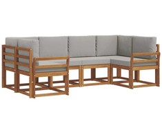 Lauko sofos komplektas 6 pcs Natūrali ir šviesiai pilka