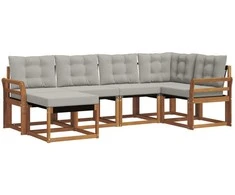 Lauko sofos komplektas 6 pcs Natūrali ir šviesiai pilka