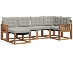 Lauko sofos komplektas 6 pcs Natūrali ir šviesiai pilka