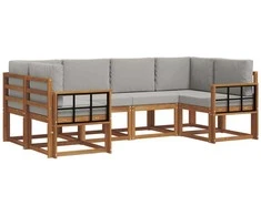 Lauko sofos komplektas 6 pcs Natūrali ir šviesiai pilka