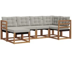Lauko sofos komplektas 6 pcs Natūrali ir šviesiai pilka