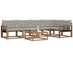 Lauko sofos komplektas 6 pcs Natūrali ir šviesiai pilka