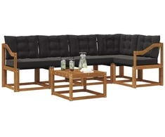 Lauko sofos komplektas su pagalve 6 pcs Natūrali ir juoda