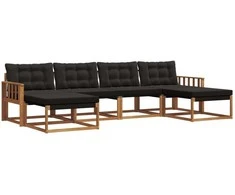 Lauko sofos komplektas su pagalve 6 pcs Natūrali ir juoda