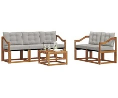 Lauko sofos komplektas 6 pcs Natūrali ir šviesiai pilka
