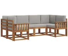 Lauko sofos komplektas 6 pcs Natūrali ir šviesiai pilka