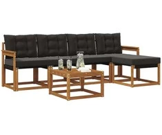 Lauko sofos komplektas su pagalve 6 pcs Natūrali ir juoda