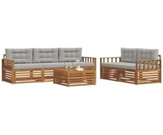 Lauko baldų komplektas Lauko sofos komplektas 6 pcs Natūrali ir šviesiai pilka