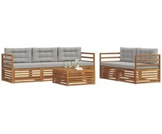 Lauko sofos komplektas 6 pcs Natūrali ir šviesiai pilka