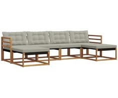 Lauko sofos komplektas 6 pcs Natūrali ir šviesiai pilka