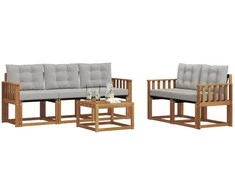 Lauko sofos komplektas 6 pcs Natūrali ir šviesiai pilka