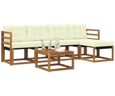 Lauko sofos komplektas su pagalve 6 pcs Natūralus ir grietinėlė