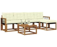 Lauko sofos komplektas su pagalve 6 pcs Natūralus ir grietinėlė