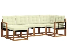 Lauko sofos komplektas su pagalve 6 pcs Natūralus ir grietinėlė