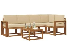 Lauko sofos komplektas su pagalve 6 pcs Natūralus ir bežinis