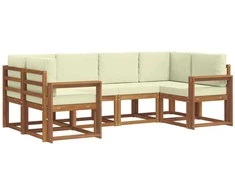 Lauko sofos komplektas su pagalve 6 pcs Natūralus ir grietinėlė