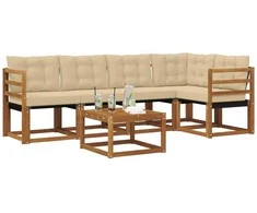 Lauko sofos komplektas su pagalve 6 pcs Natūralus ir bežinis