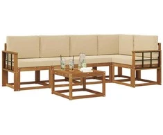 Lauko sofos komplektas su pagalve 6 pcs Natūralus ir bežinis