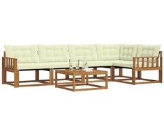 Lauko sofos komplektas su pagalve 6 pcs Natūralus ir grietinėlė