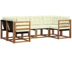 Lauko sofos komplektas su pagalve 6 pcs Natūralus ir grietinėlė