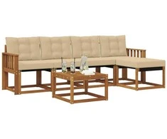 Lauko sofos komplektas su pagalve 6 pcs Natūralus ir bežinis