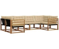 Lauko sofos komplektas su pagalve 6 pcs Natūralus ir bežinis