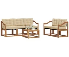 Lauko sofos komplektas su pagalve 6 pcs Natūralus ir bežinis