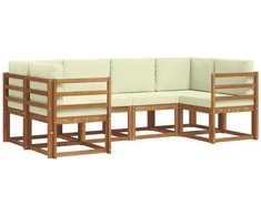 Lauko baldų komplektas Lauko sofos komplektas su pagalve 6 pcs Natūralus ir grietinėlė