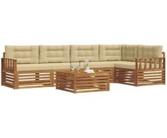 Lauko sofos komplektas su pagalve 6 pcs Natūralus ir bežinis