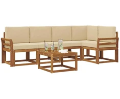 Sofa Lauko sofos komplektas su pagalve 6 pcs Natūralus ir bežinis