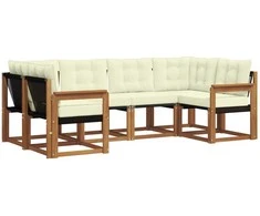 Lauko sofos komplektas su pagalve 6 pcs Natūralus ir grietinėlė
