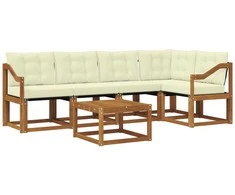 Lauko sofos komplektas su pagalve 6 pcs Natūralus ir grietinėlė