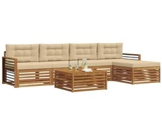 Lauko sofos komplektas su pagalve 6 pcs Natūralus ir bežinis