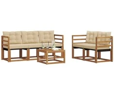 Lauko sofos komplektas su pagalve 6 pcs Natūralus ir bežinis